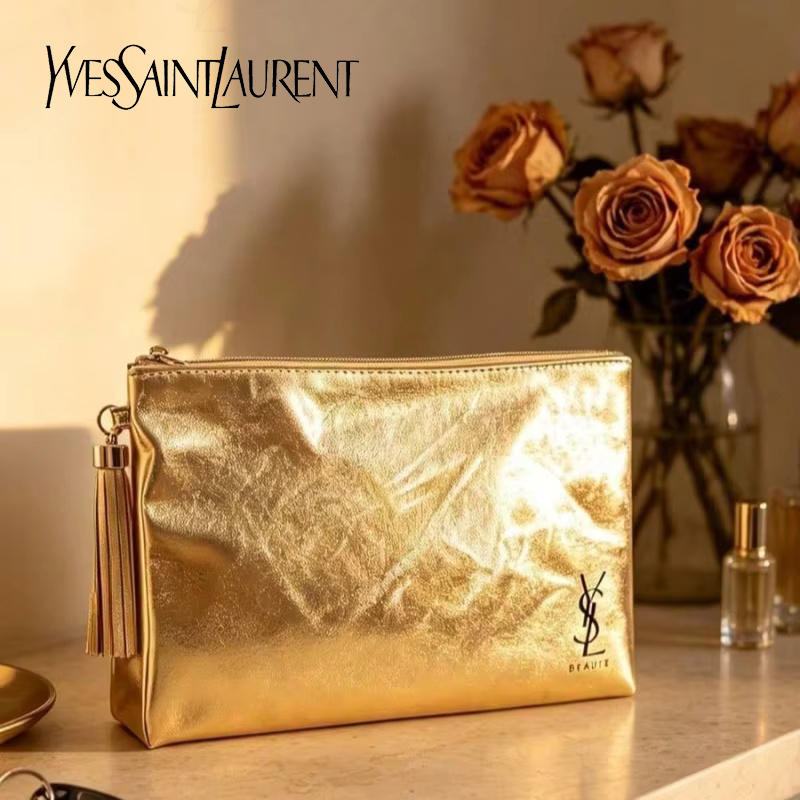 Ysl Beauty Makeup Bag - Sac cosmétique doré YSL, pochette multifonctionnelle