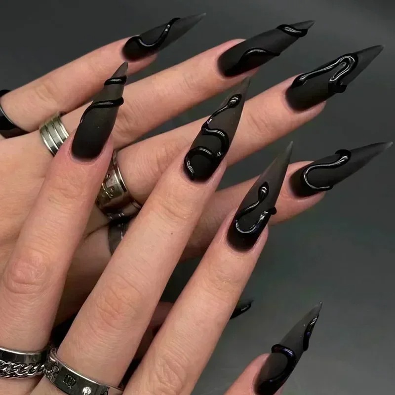 Nail Extension Tips - 24 faux ongles Halloween Dark Scrub