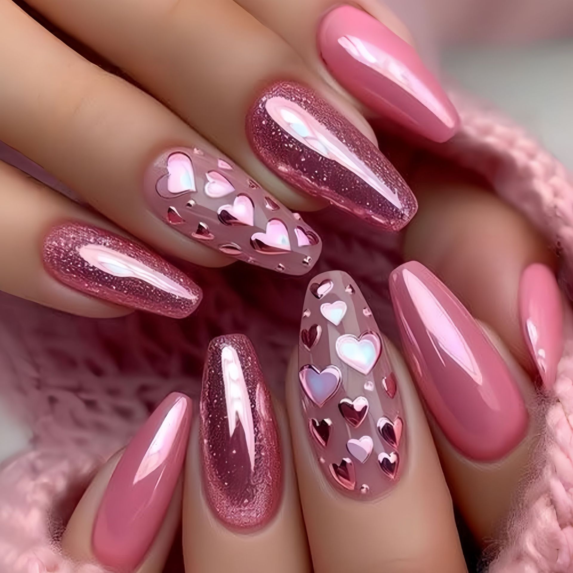 Nail Extension Tips - Faux ongles mi-longs rose et bleu