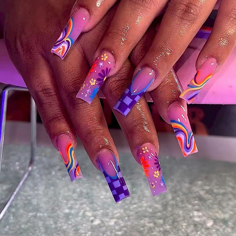 24 pièces longs carrés violet  - Nail Extension Tips avis et prix